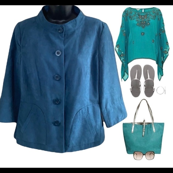 CHAPTER One blue/sea salt faux suede blazer/jacket size 10 - Picture 8 of 9